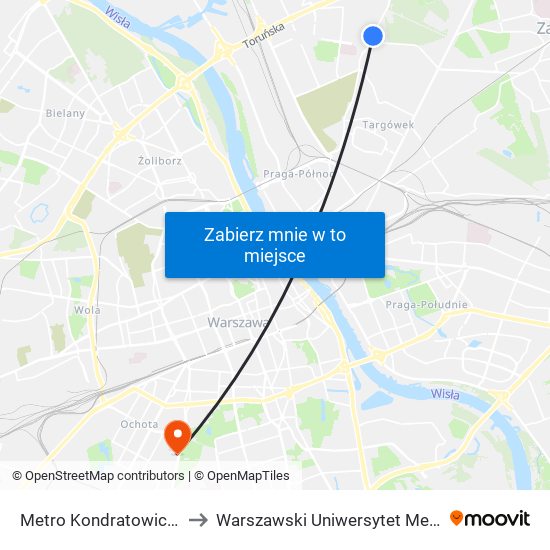 Metro Kondratowicza 06 to Warszawski Uniwersytet Medyczny map