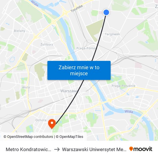 Metro Kondratowicza 08 to Warszawski Uniwersytet Medyczny map