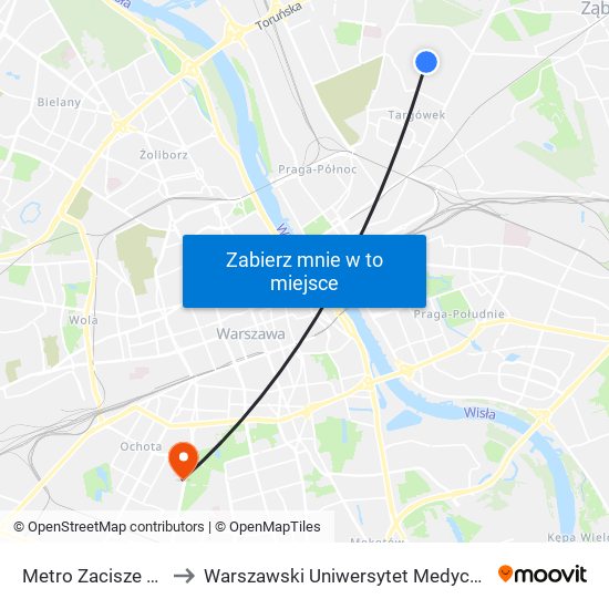 Metro Zacisze to Warszawski Uniwersytet Medyczny map