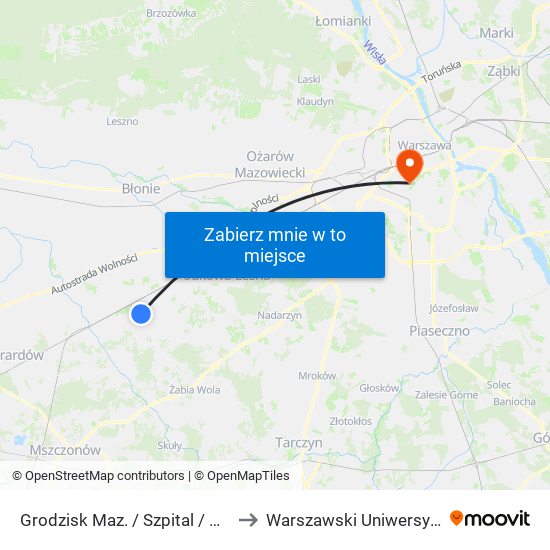 Grodzisk Maz. / Szpital / Kołłątaja 01 (Nż) to Warszawski Uniwersytet Medyczny map