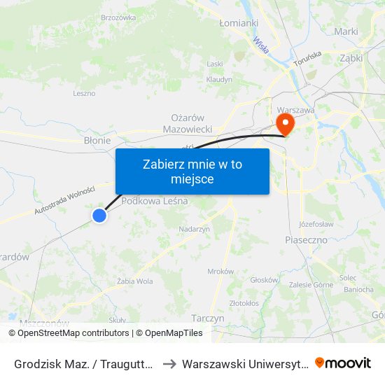 Grodzisk Maz. / Traugutta / Dw. PKP 01 to Warszawski Uniwersytet Medyczny map