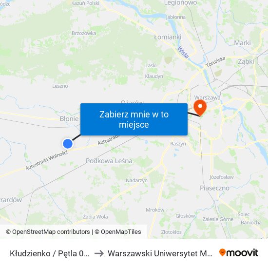 Kłudzienko / Pętla 01 (Nż) to Warszawski Uniwersytet Medyczny map