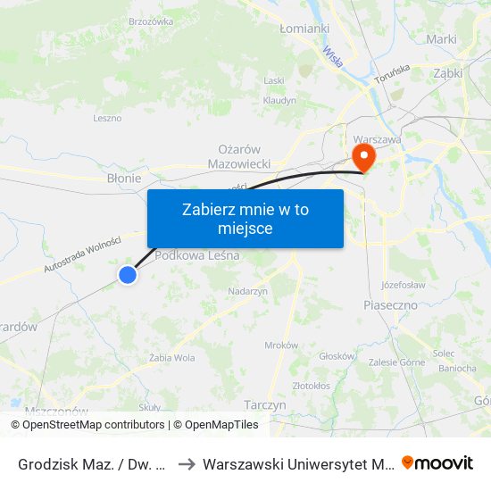 Grodzisk Maz. / Dw. PKP 01 to Warszawski Uniwersytet Medyczny map