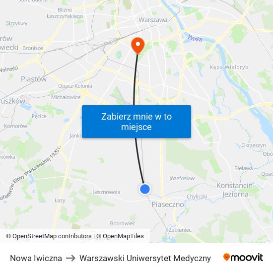Nowa Iwiczna to Warszawski Uniwersytet Medyczny map