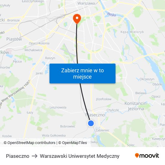 Piaseczno to Warszawski Uniwersytet Medyczny map