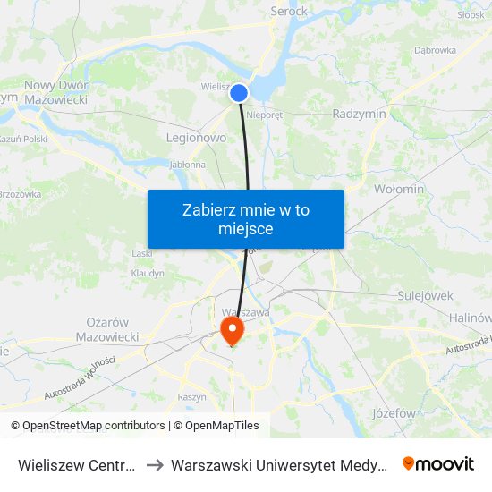 Wieliszew Centrum to Warszawski Uniwersytet Medyczny map