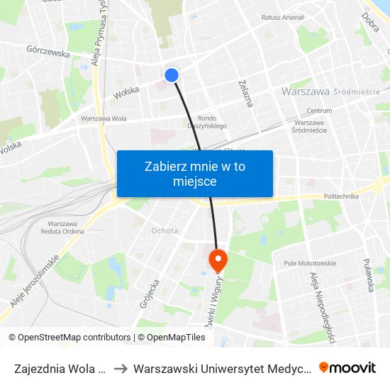 Zajezdnia Wola 03 to Warszawski Uniwersytet Medyczny map