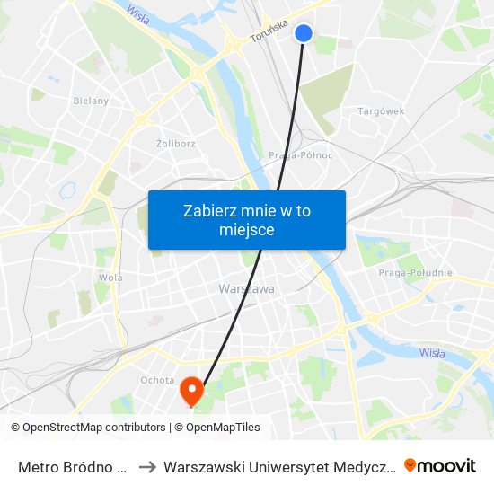 Metro Bródno 04 to Warszawski Uniwersytet Medyczny map