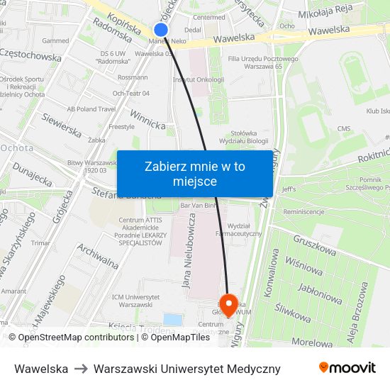 Wawelska to Warszawski Uniwersytet Medyczny map