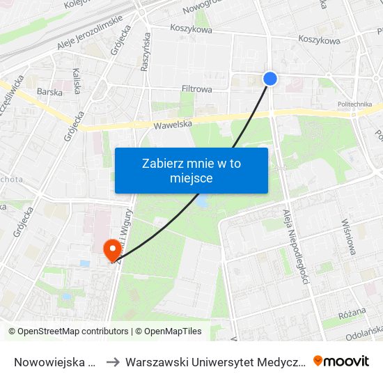 Nowowiejska to Warszawski Uniwersytet Medyczny map