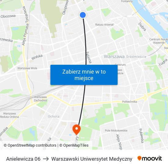 Anielewicza to Warszawski Uniwersytet Medyczny map