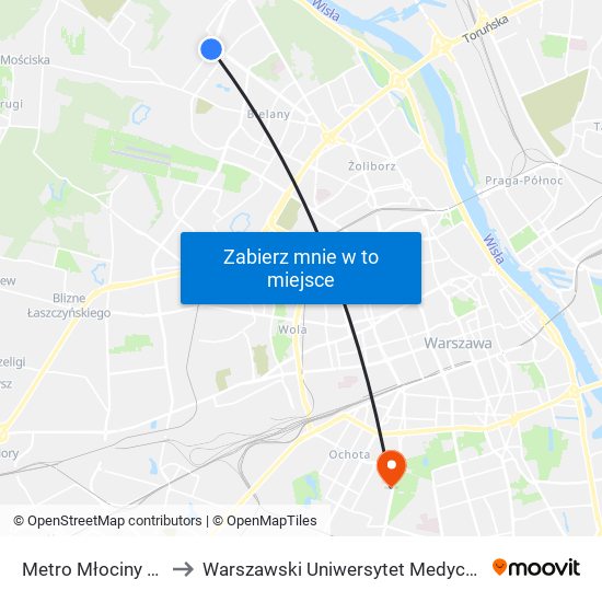 Metro Młociny 06 to Warszawski Uniwersytet Medyczny map