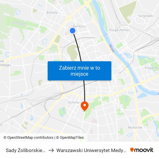 Sady Żoliborskie 03 to Warszawski Uniwersytet Medyczny map