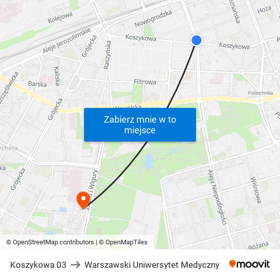 Koszykowa 03 to Warszawski Uniwersytet Medyczny map