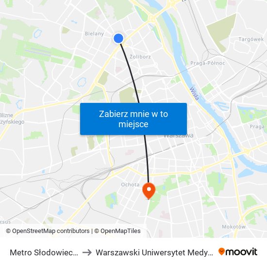 Metro Słodowiec 06 to Warszawski Uniwersytet Medyczny map