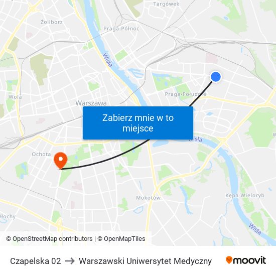 Czapelska 02 to Warszawski Uniwersytet Medyczny map