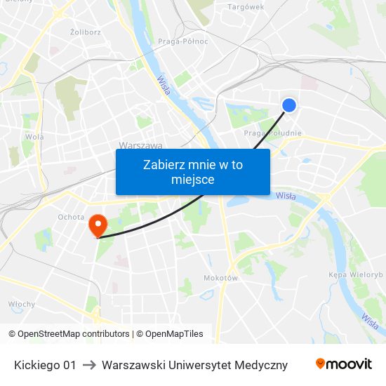 Kickiego 01 to Warszawski Uniwersytet Medyczny map