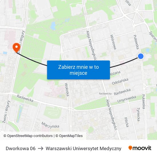 Dworkowa to Warszawski Uniwersytet Medyczny map