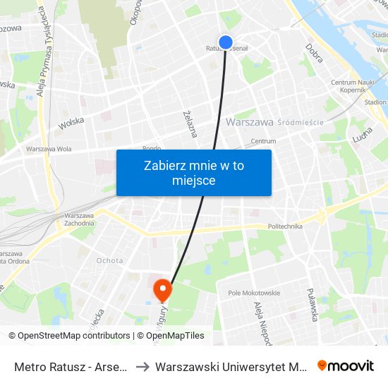 Metro Ratusz - Arsenał 03 to Warszawski Uniwersytet Medyczny map