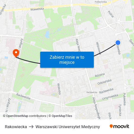 Rakowiecka to Warszawski Uniwersytet Medyczny map