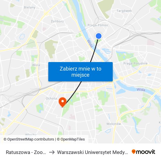 Ratuszowa - Zoo 02 to Warszawski Uniwersytet Medyczny map