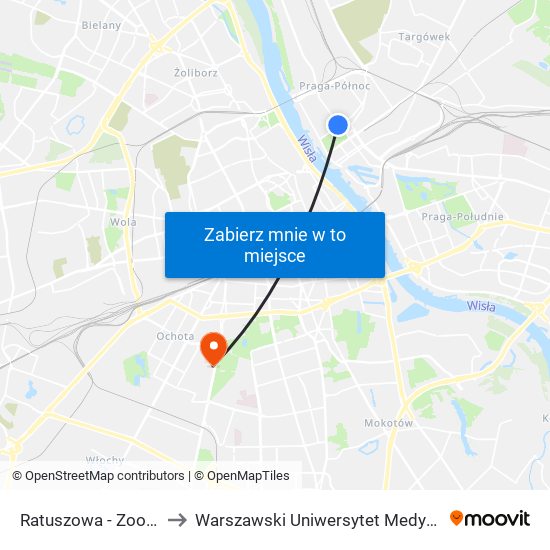 Ratuszowa - Zoo 01 to Warszawski Uniwersytet Medyczny map
