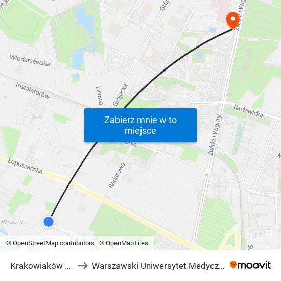 Krakowiaków 04 to Warszawski Uniwersytet Medyczny map