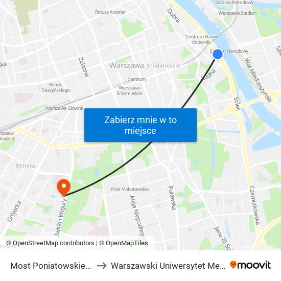 Most Poniatowskiego 03 to Warszawski Uniwersytet Medyczny map