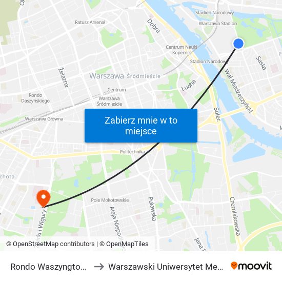 Rondo Waszyngtona 08 to Warszawski Uniwersytet Medyczny map