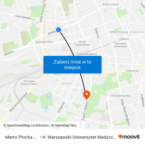 Metro Płocka to Warszawski Uniwersytet Medyczny map