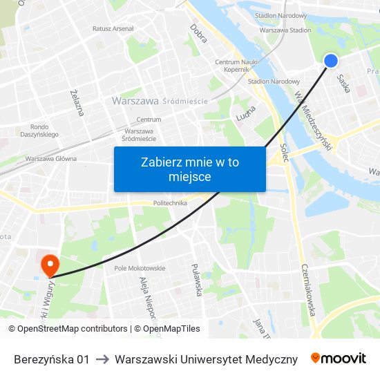 Berezyńska 01 to Warszawski Uniwersytet Medyczny map