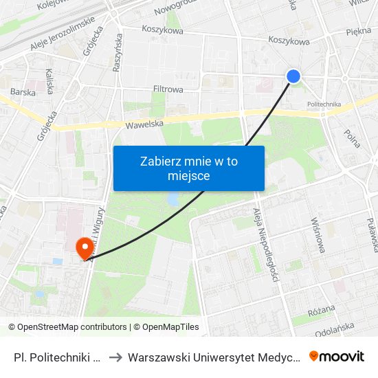 Pl. Politechniki 01 to Warszawski Uniwersytet Medyczny map