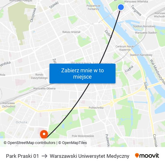 Park Praski to Warszawski Uniwersytet Medyczny map