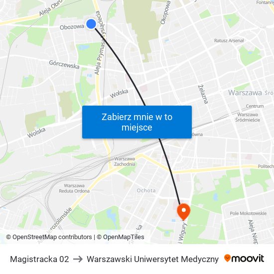 Magistracka 02 to Warszawski Uniwersytet Medyczny map
