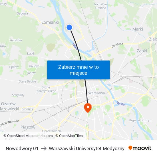 Nowodwory to Warszawski Uniwersytet Medyczny map