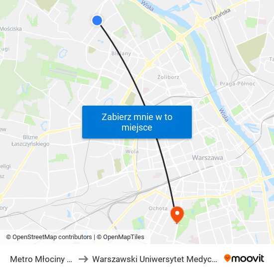 Metro Młociny 03 to Warszawski Uniwersytet Medyczny map