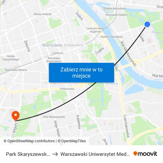 Park Skaryszewski 01 to Warszawski Uniwersytet Medyczny map