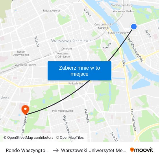 Rondo Waszyngtona 01 to Warszawski Uniwersytet Medyczny map