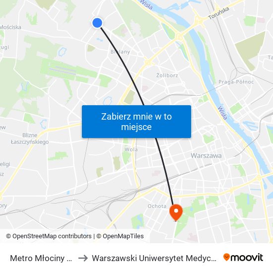 Metro Młociny 01 to Warszawski Uniwersytet Medyczny map