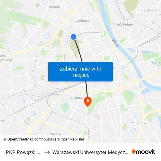 PKP Powązki 01 to Warszawski Uniwersytet Medyczny map