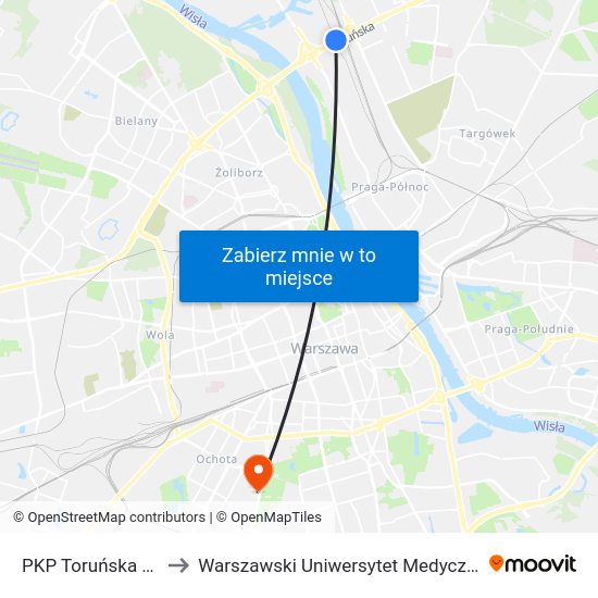 PKP Toruńska to Warszawski Uniwersytet Medyczny map