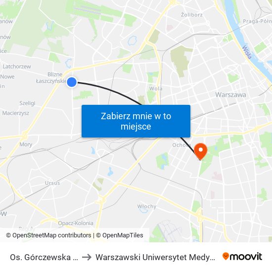 Os. Górczewska to Warszawski Uniwersytet Medyczny map