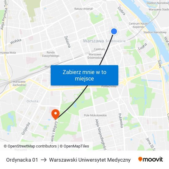 Ordynacka 01 to Warszawski Uniwersytet Medyczny map