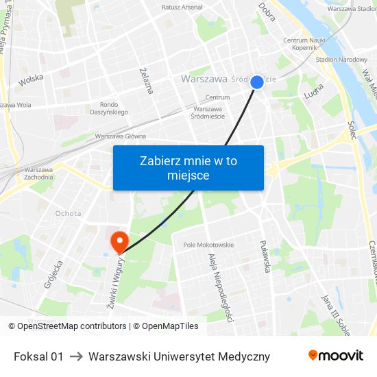 Foksal 01 to Warszawski Uniwersytet Medyczny map