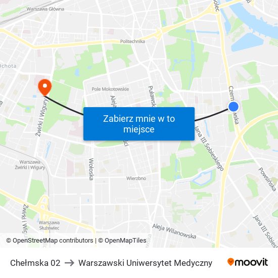 Chełmska to Warszawski Uniwersytet Medyczny map