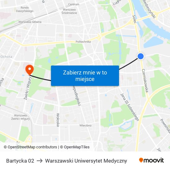 Bartycka to Warszawski Uniwersytet Medyczny map