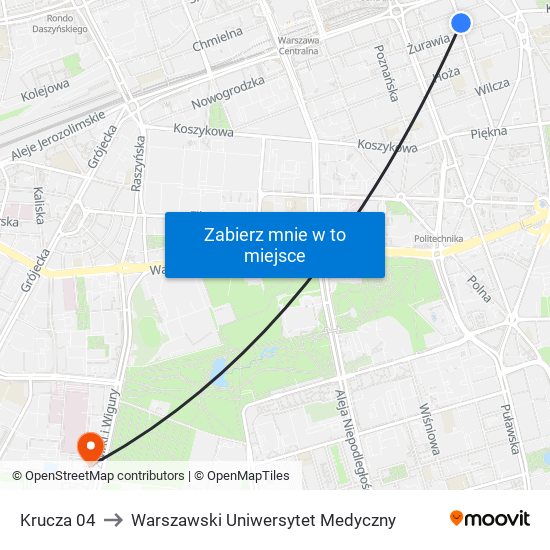 Krucza 04 to Warszawski Uniwersytet Medyczny map