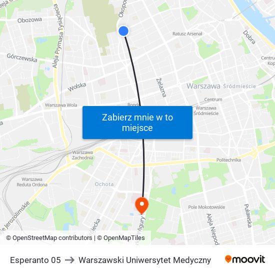 Esperanto 05 to Warszawski Uniwersytet Medyczny map