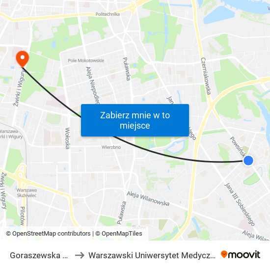 Goraszewska 01 to Warszawski Uniwersytet Medyczny map