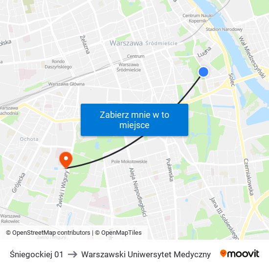 Śniegockiej 01 to Warszawski Uniwersytet Medyczny map